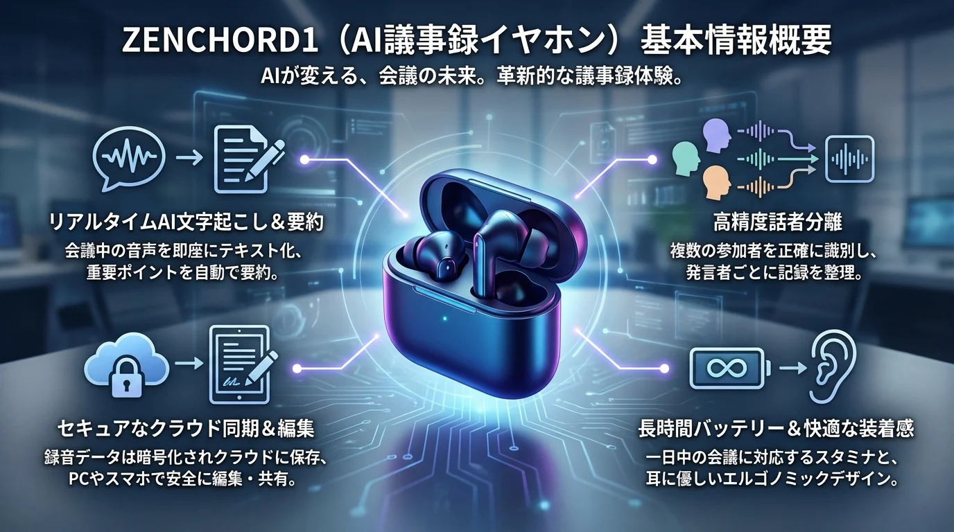 AI議事録イヤホン ZENCHORD1の特徴と基本情報