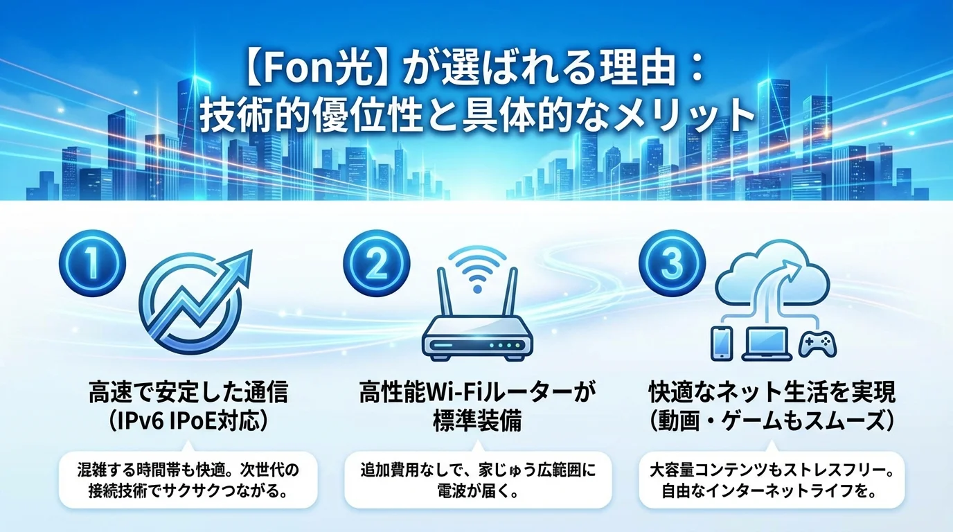 Fon光 評判,Fon光 速度,光回線のメリットを図解で解説