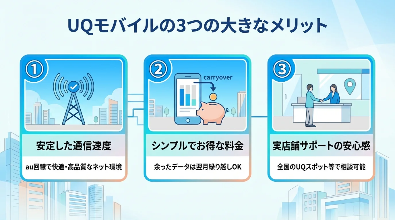UQモバイル 評判のメリットを図解で解説