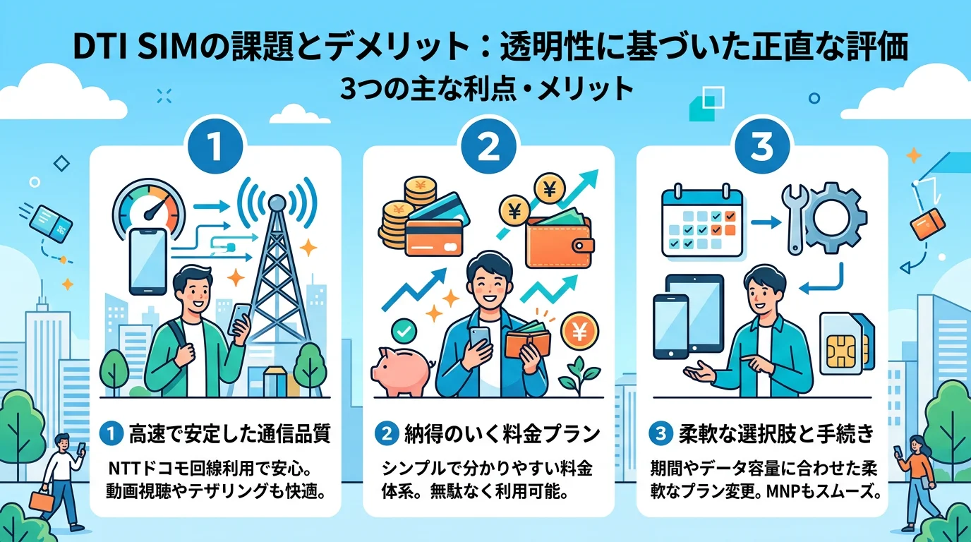 DTI SIM,格安SIM,縛りなし,料金,比較,デメリットのメリットを図解で解説